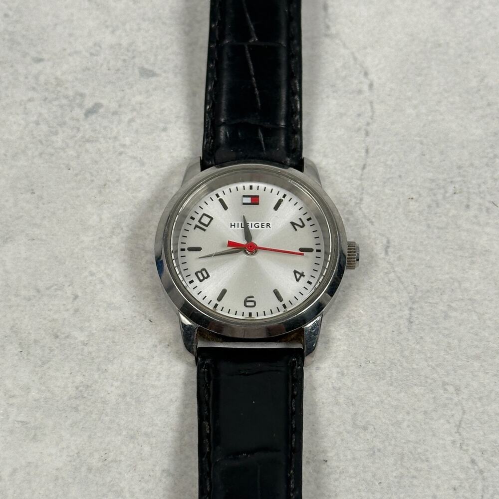 Tommy Hilfiger Watch Womens 29mm Silver Tone Black Band Preppy Y2K New Battery